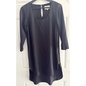 Madison Marcus Black Silk Side Zip High Low Shift Dress XS